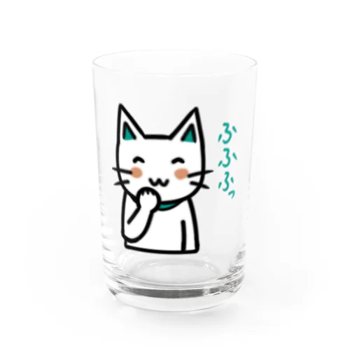 笑っている白猫 Water Glass