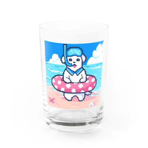 🐶夏が楽しみすぎる犬🌞🌊（ドット） Water Glass