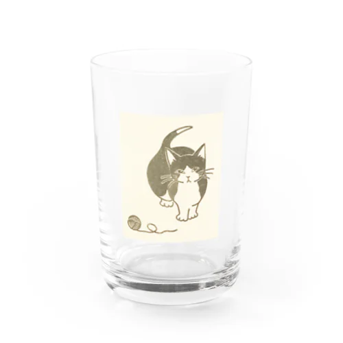 ハチワレ猫と毛糸玉 Water Glass