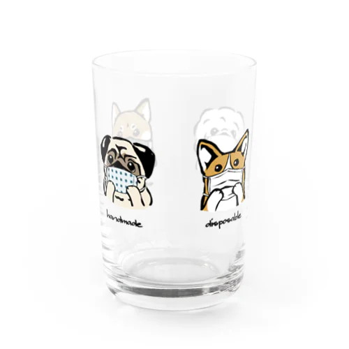 マスクだワン！柴犬、パグ、コーギー、ペキニーズ Water Glass