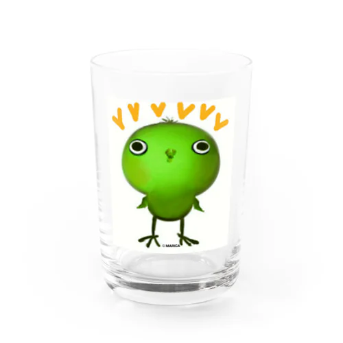 【枠付き】グリーンのびのびヒヨコ🐤ハッピー🎵   Water Glass