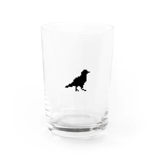 ドット画カラス(黒) Water Glass