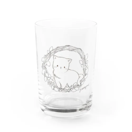 ミモザのリースとねこ　モノクロ Water Glass