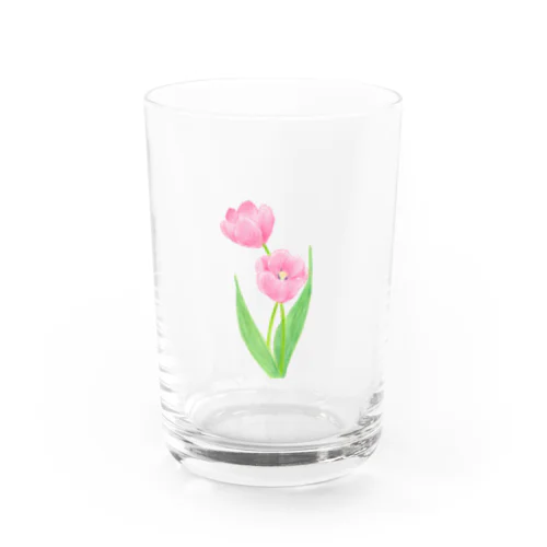 ピンクのチューリップ Water Glass