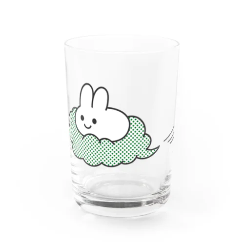 雲に乗ったうさぎさん（グリーン） Water Glass