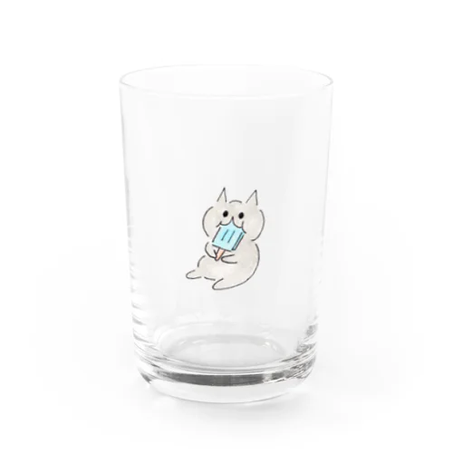アイスを口いっぱいに入れたネコ Water Glass