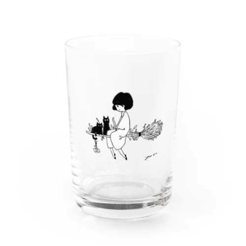 黒猫と藁ぼうき Water Glass