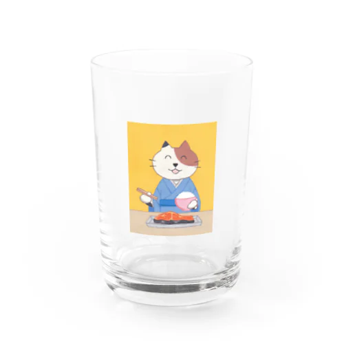 鮭を食べるネコ Water Glass