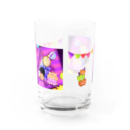 【グラス】《ハロウィン》04＊チェシャきじとら猫＊紫背景ver. Water Glass