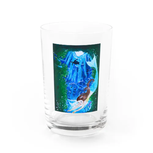 a mermaid & a marine turtle Water Glass