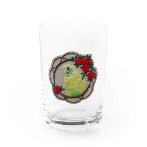 セキセイインコの刺繍ブローチ Water Glass