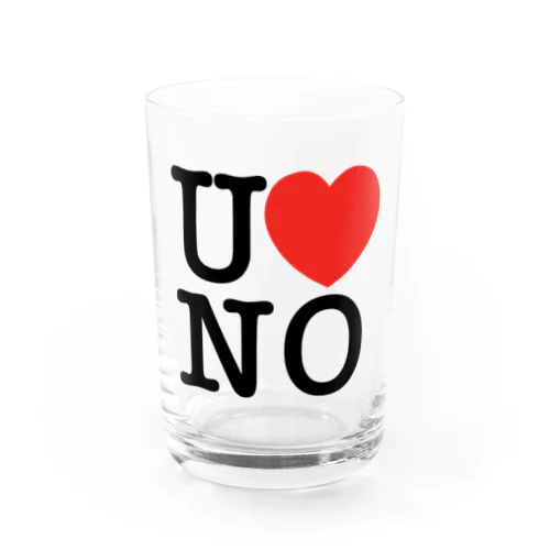 I LOVE UNO（黒文字） Water Glass