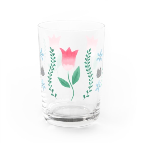 チューリップとネコ Water Glass