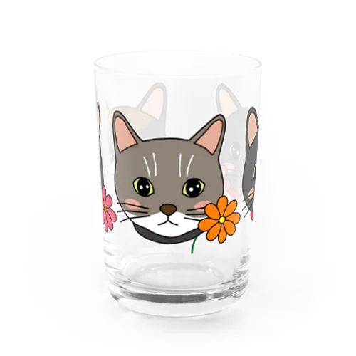 コスモスを付けている猫【かりん＆まろん＆じげん】 Water Glass