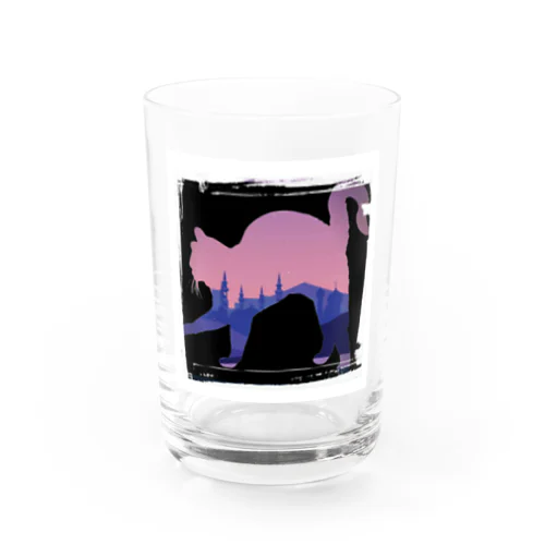 黒ピンク 伸び猫 Water Glass