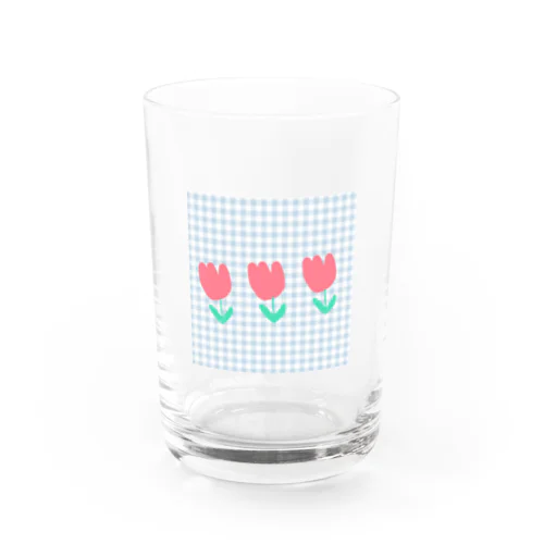 赤と水色 チューリップ Water Glass