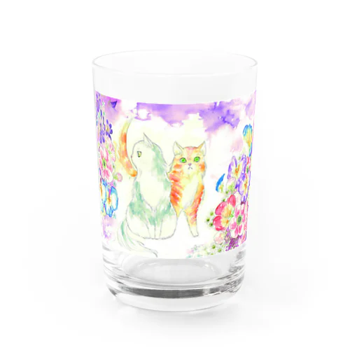 ねことお花の絵 Water Glass