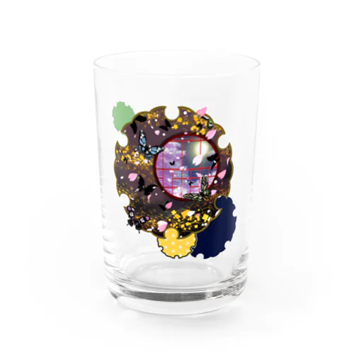 雪輪に夜桜蝶 Water Glass