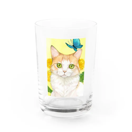 タンポポと白茶猫 Water Glass