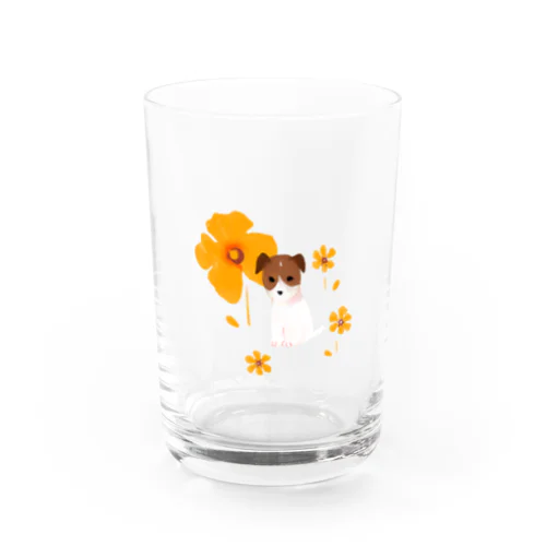花と犬と猫と（ジャックラッセルテリア） Water Glass