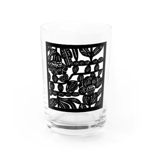 白黒　花　丸め Water Glass