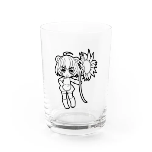 熊少女と向日葵の花（線画） Water Glass