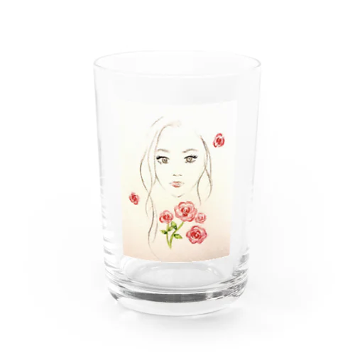 女性とバラ Water Glass