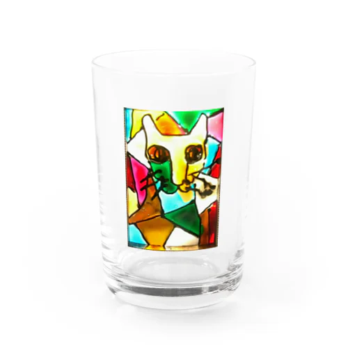 くせ毛のひげのパワーにゃんこ Water Glass