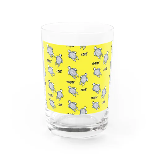 白黒かめちゃん フルグラフィック黄色② Water Glass