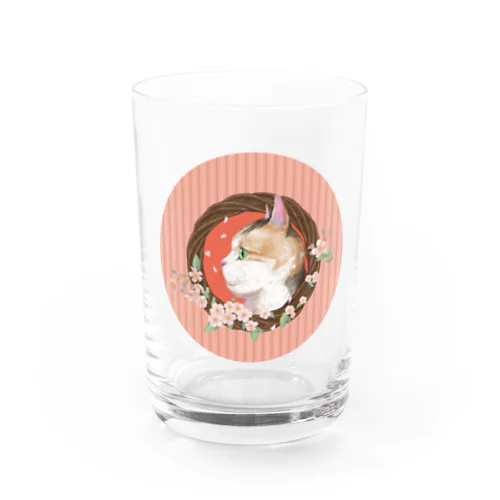 桜と三毛猫  Water Glass