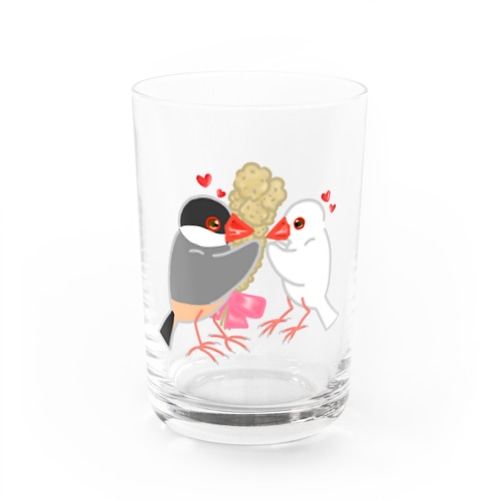 粟穂をプレゼント 桜&白文鳥 Water Glass