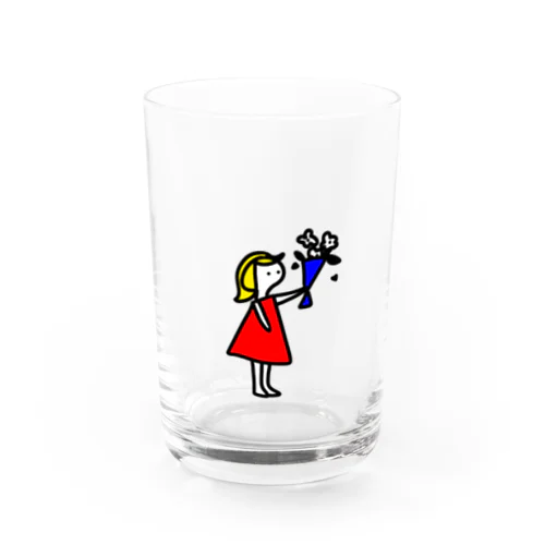 女の子　花束 Water Glass