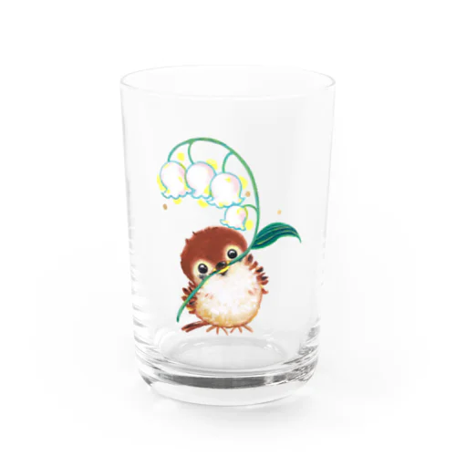 すずらんを持つ子スズメ（背景白） Water Glass