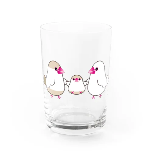 クリーム文鳥と白文鳥Family Water Glass