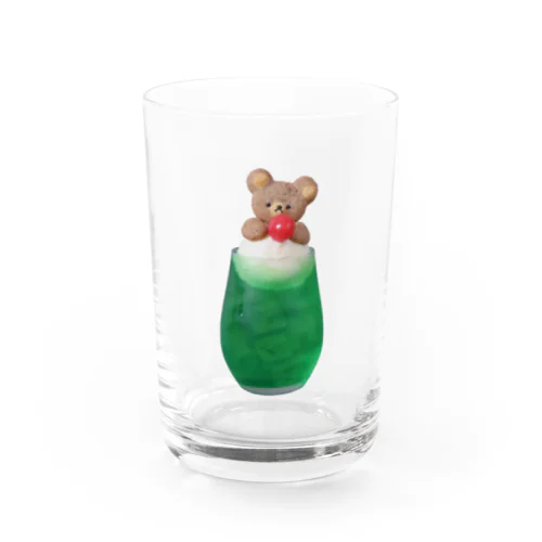 くまのクリームソーダ緑色 Water Glass
