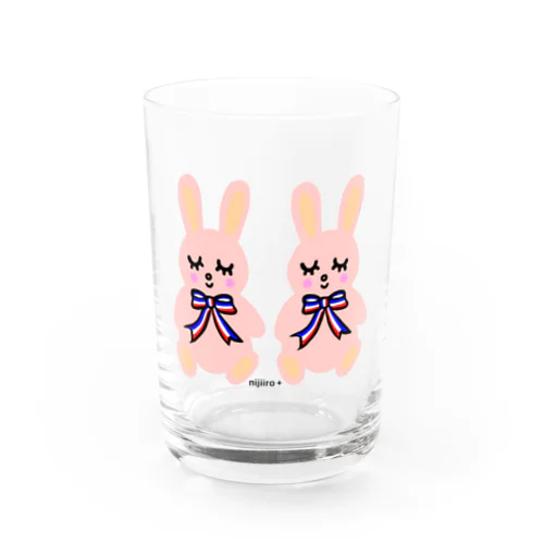 おすましウサギさん おしゃれトリコロールリボン Water Glass