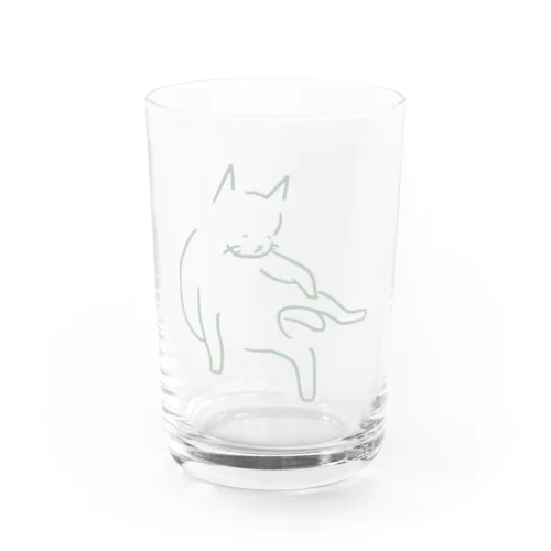 おっさん座りねこ（緑） Water Glass