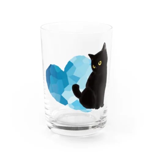青いハートと黒猫 Water Glass