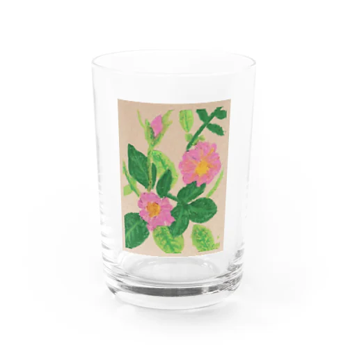 クレヨン画　ピンクの花 Water Glass