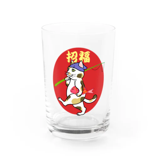 三毛猫えびす（青） Water Glass