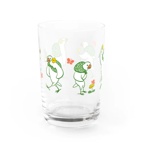 花と蝶々とふろしき文鳥 Water Glass