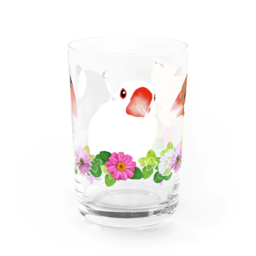 文鳥とクローバー Water Glass