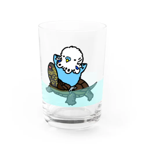 ジャンボセキセイインコとクサガメ(水あり) グラス