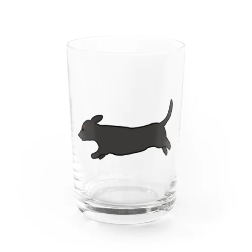 走る犬 ミニ ダックス ブラック Water Glass