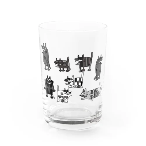 モノクロやべえ柄のキテレツねこグッズ Water Glass