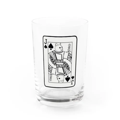 猫とトランプ　ジャック　モノクロ Water Glass