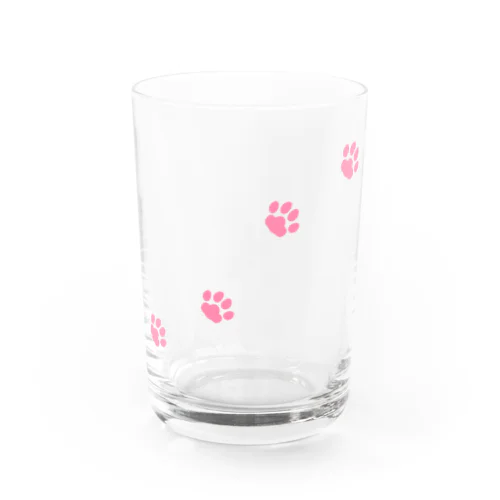 猫のあしあと(ピンク・ナナメ) Water Glass