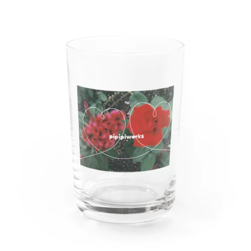 赤い仲良しお花のコップ Water Glass