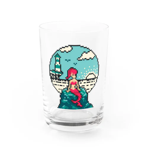 人魚と海と灯台 - ドット絵・ピクセルアート Water Glass