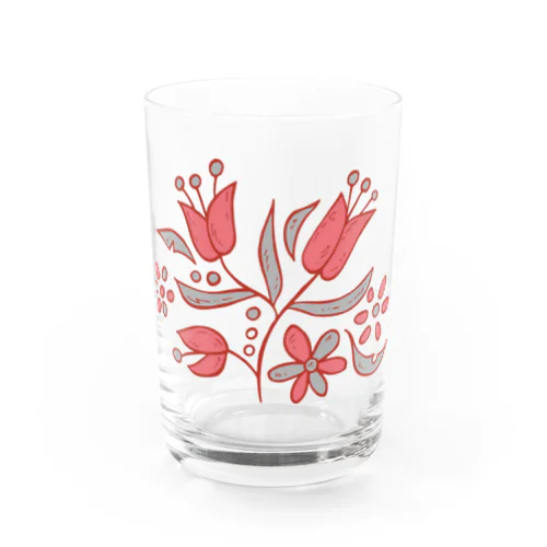 レトログラス　ピンクの花 Water Glass